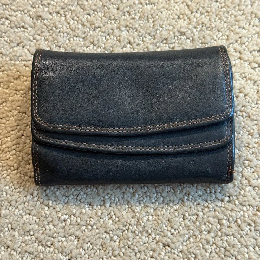 Lloyd Baker Women's Leather Wallet Multi Fold Black 2 Flaps and Zip Coin Pocket